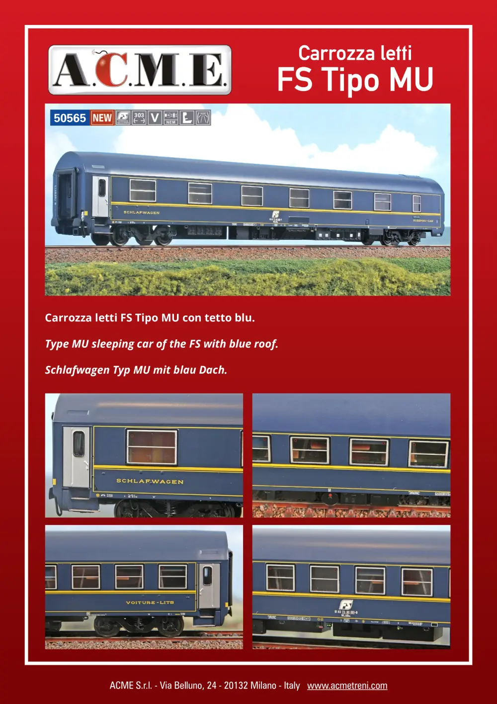 ACME - Anonima Costruzioni Modellistiche Esatte - Carrozza letti FS Tipo MU (ref. 50565)