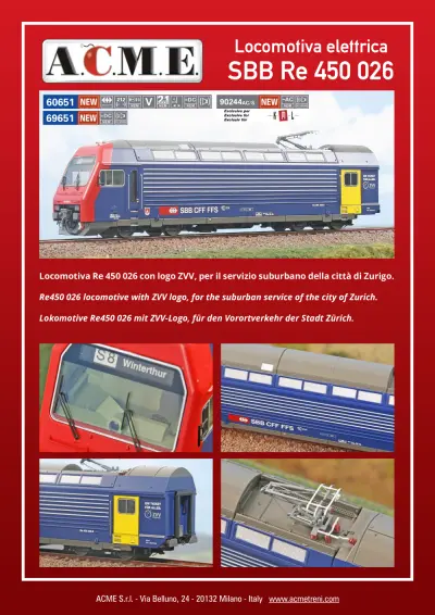 SBB CFF FFS - Re 450 026 electric locomotive (ref. 60651 / 69651 / 90244AC/S) - ACME - Anonima Costruzioni Modellistiche Esatte