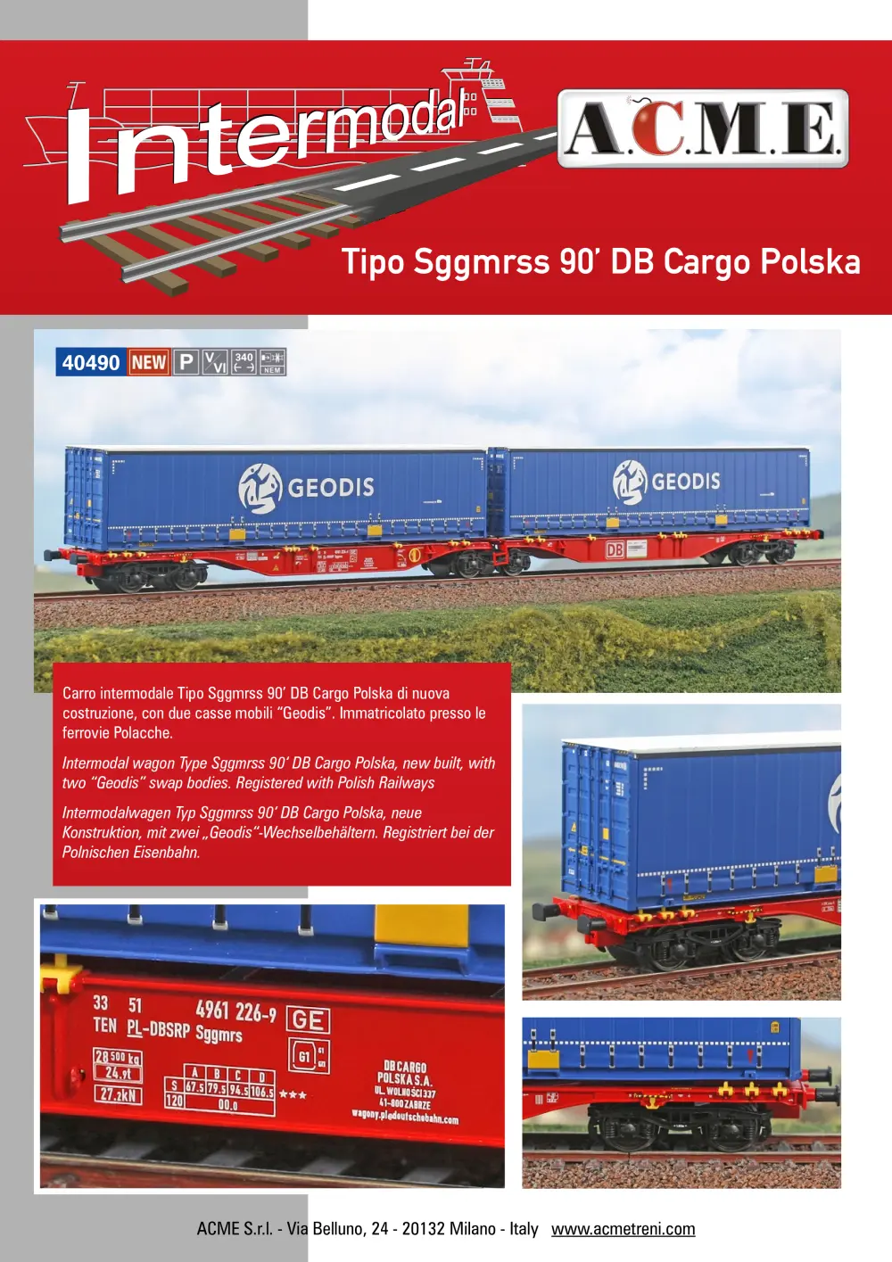 ACME - Anonima Costruzioni Modellistiche Esatte - Tipo Sggmrss 90’ DB Cargo Polska (ref. 40490)