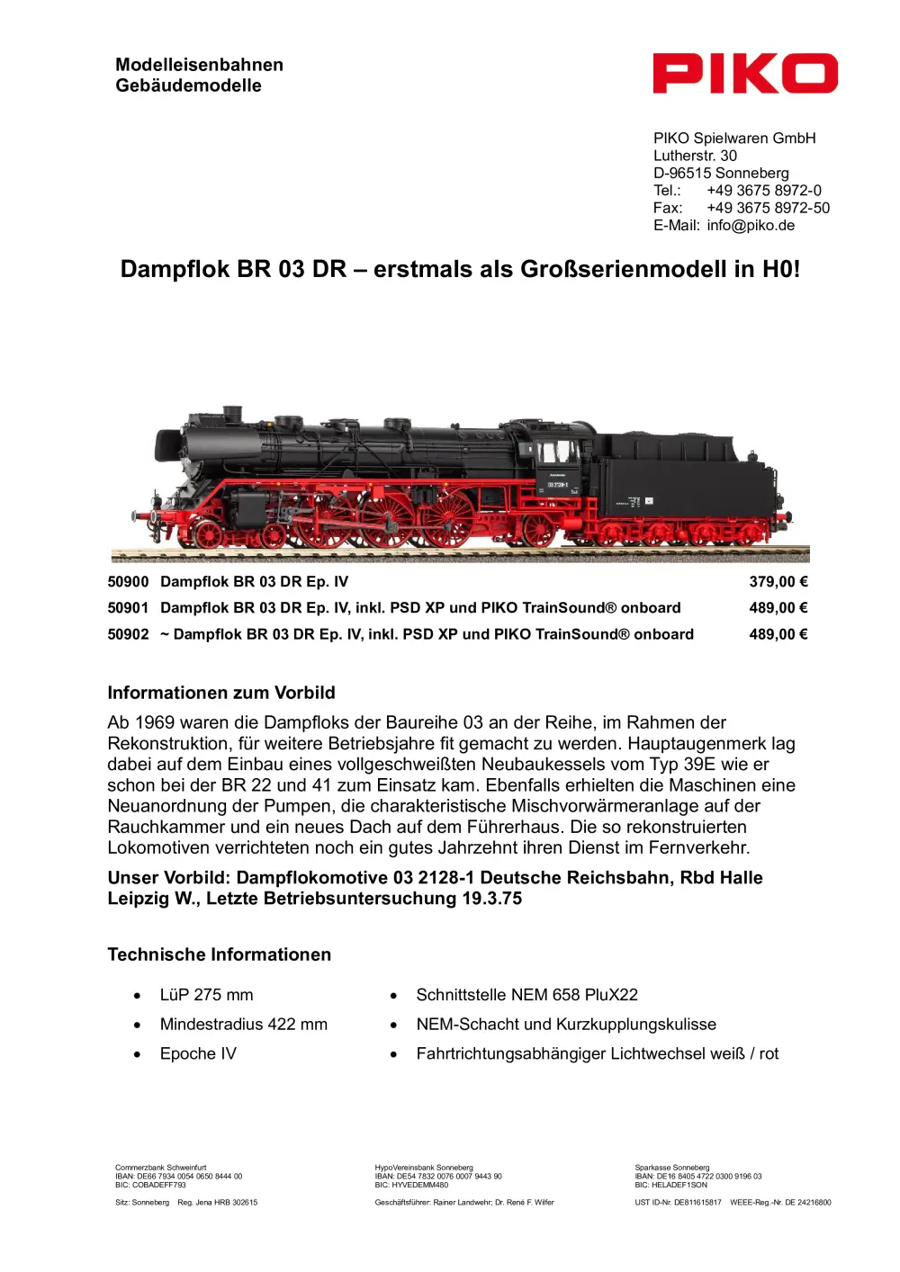 PIKO - Dampflok BR 03 DR