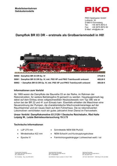 Dampflok BR 03 DR - PIKO