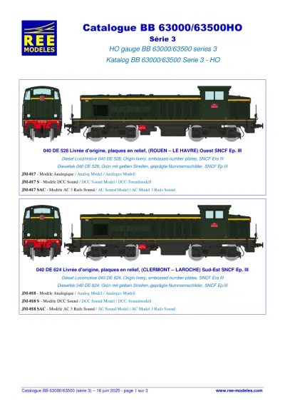 Catalogue BB 63000/63500 (Série 3) - Rails Europ Express (REE) Modèles
