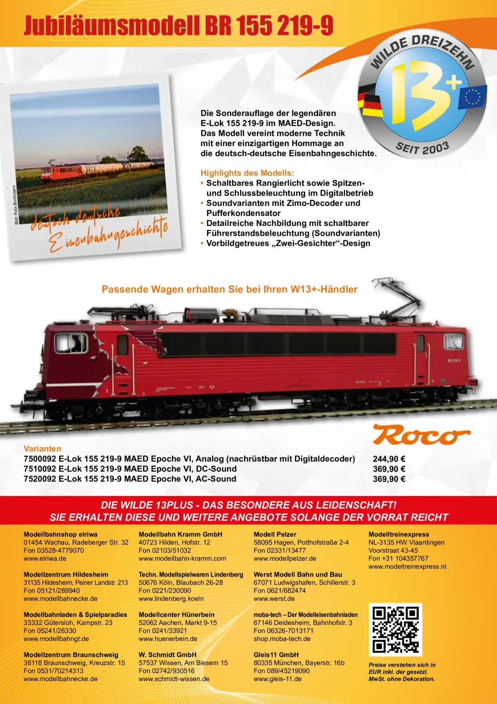 W13PLUS-HÄNDLERVEREINIGUNG - E-Lok 155 219-9 im MAED-Design