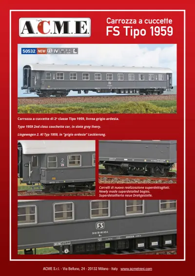 Carrozza a cuccette FS Tipo 1959 (ref. 50532) - ACME - Anonima Costruzioni Modellistiche Esatte