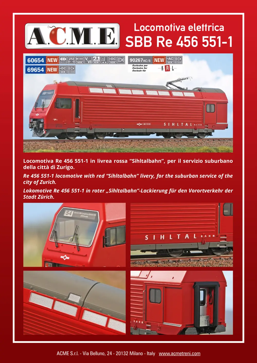 ACME - Anonima Costruzioni Modellistiche Esatte - Locomotiva elettrica SBB Re 456 551-1 (ref. 60654 / 69654 / 90267)