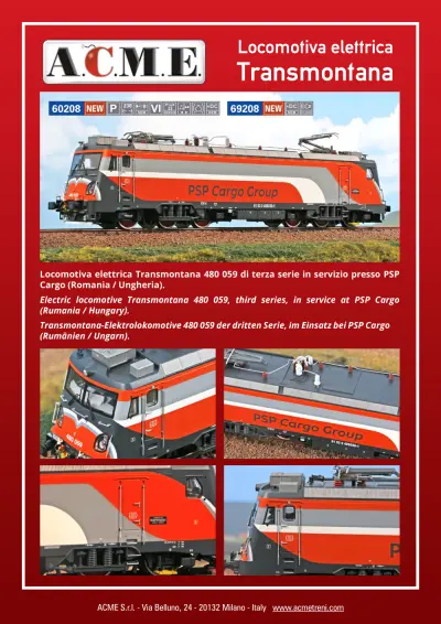 Locomotiva elettrica Transmontana "PSP Cargo Group" (ref. 60208 / 69208) - ACME - Anonima Costruzioni Modellistiche Esatte