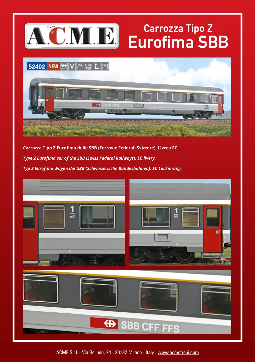 ACME - Anonima Costruzioni Modellistiche Esatte - Carrozza Tipo Z Eurofima SBB (ref. 52402)