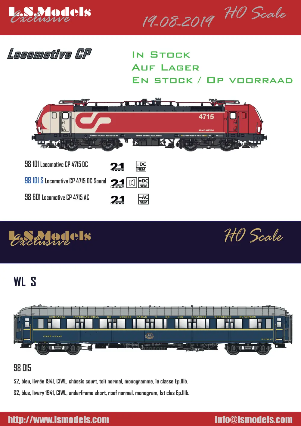 LS Models - Locomotive CP / Coche camas WL S CIWL
