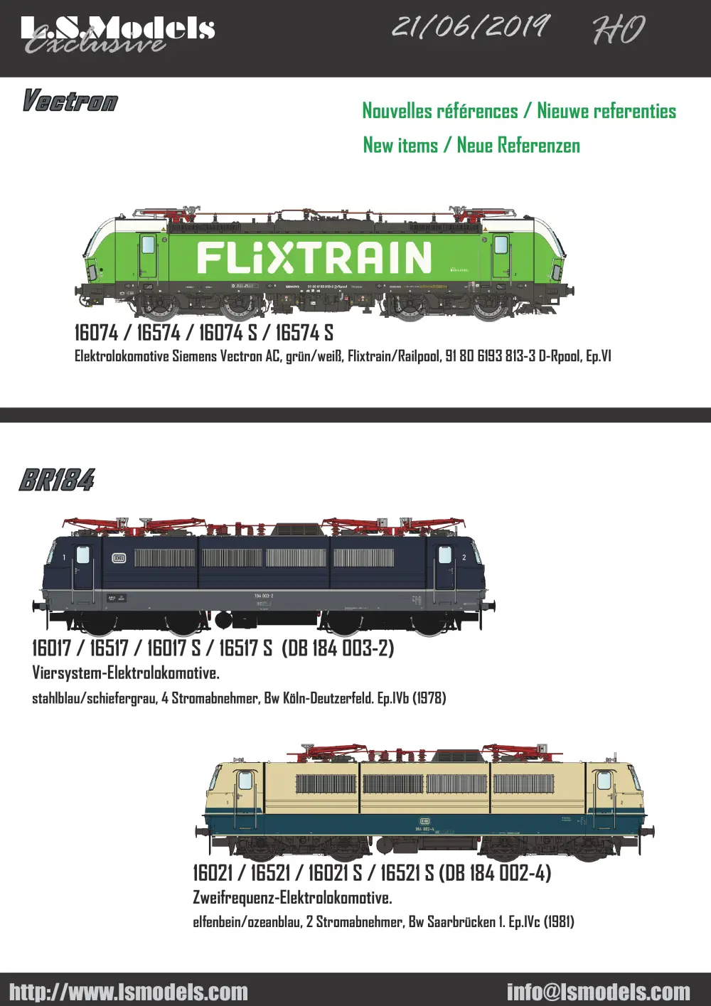LS Models - Vectron + Liegewagen Flixtrain / BR 184 DB / Wagons DMS SNCB