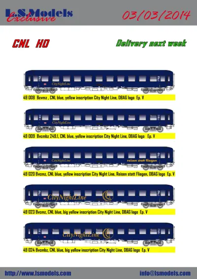 DB "City Night Line" Bcvmz passenger coaches - LS Models