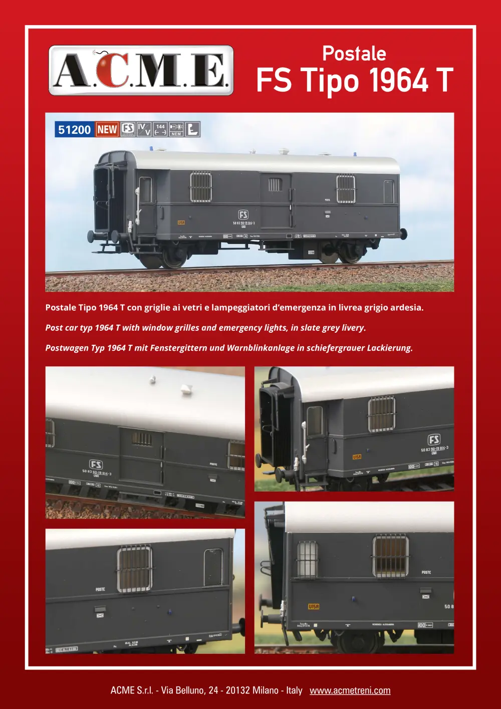 ACME - Anonima Costruzioni Modellistiche Esatte - Postale FS Tipo 1964 T (ref. 51200)