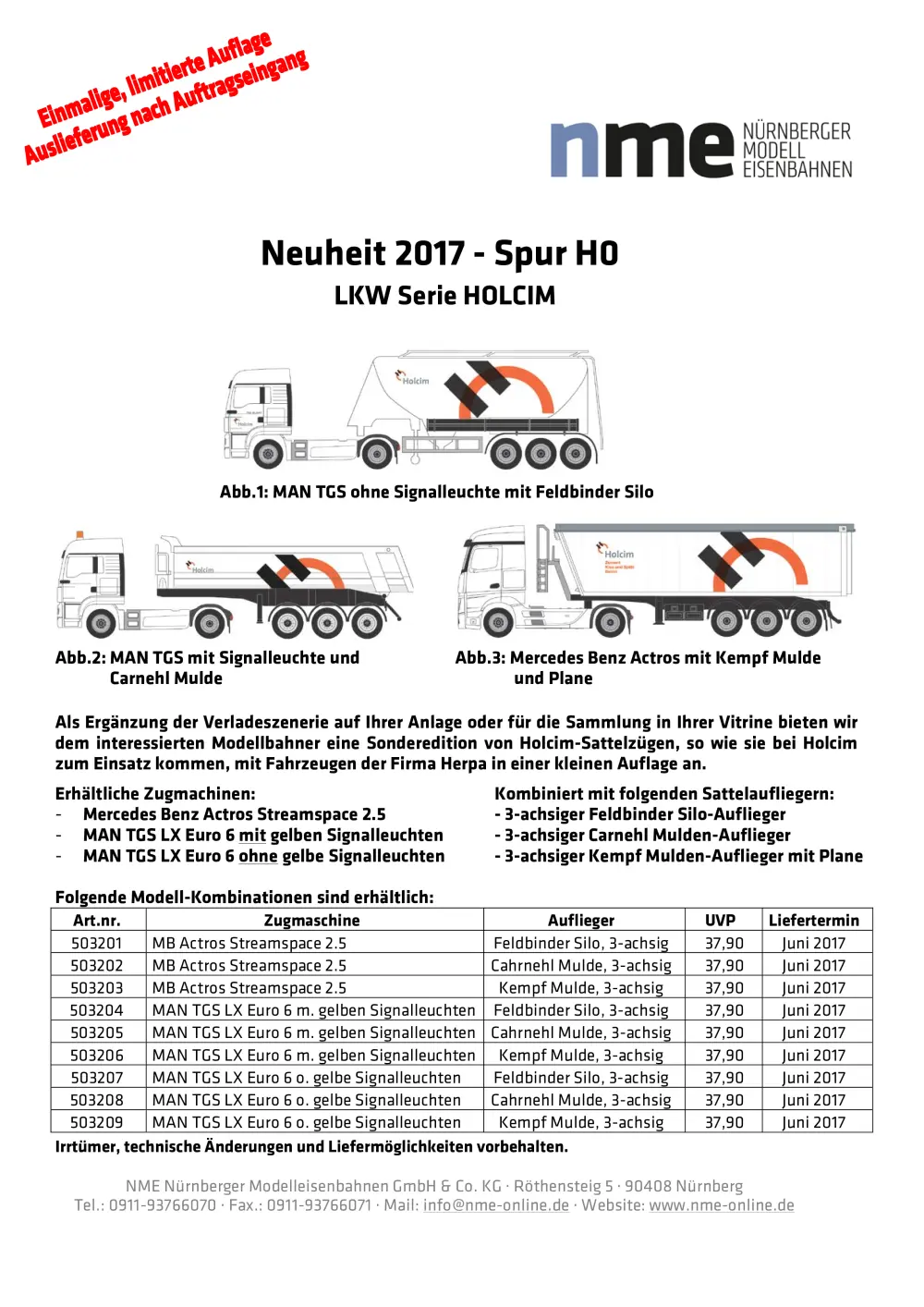 NME - Nürnberger ModellEisenbahnen - LKW Serie HOLCIM