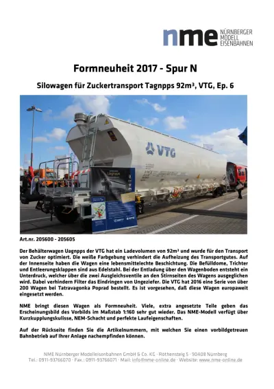 Silowagen für Zuckertransport Tagnpps 92m³, VTG, Ep. 6 - NME - Nürnberger ModellEisenbahnen