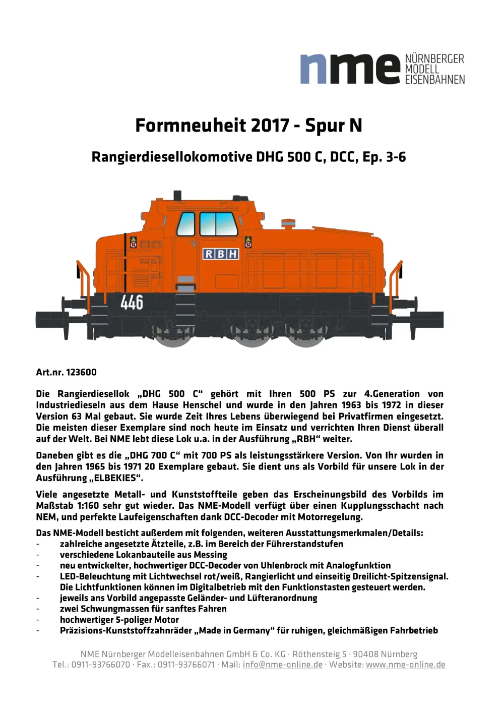 NME - Nürnberger ModellEisenbahnen - Rangierdiesellokomotive DHG 500 C, DCC, Ep. 3-6