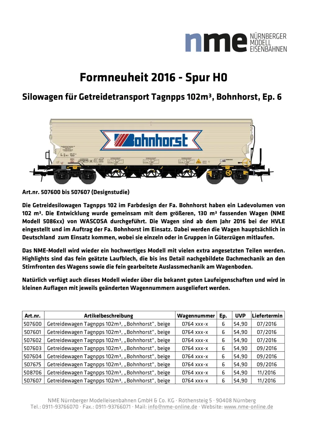 NME - Nürnberger ModellEisenbahnen - Silowagen für Getreidetransport Tagnpps 102m³, Bohnhorst, Ep. 6