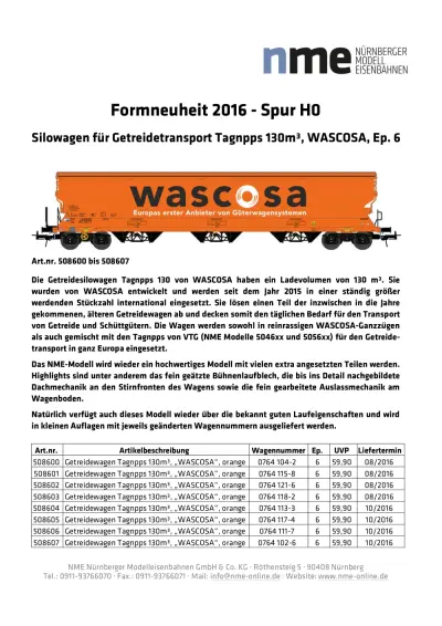 Silowagen für Getreidetransport Tagnpps 130m³, WASCOSA, Ep. 6 - NME - Nürnberger ModellEisenbahnen