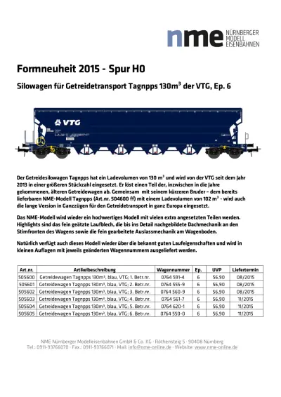 Silowagen für Getreidetransport Tagnpps 130m³ der VTG, Ep. 6 - NME - Nürnberger ModellEisenbahnen