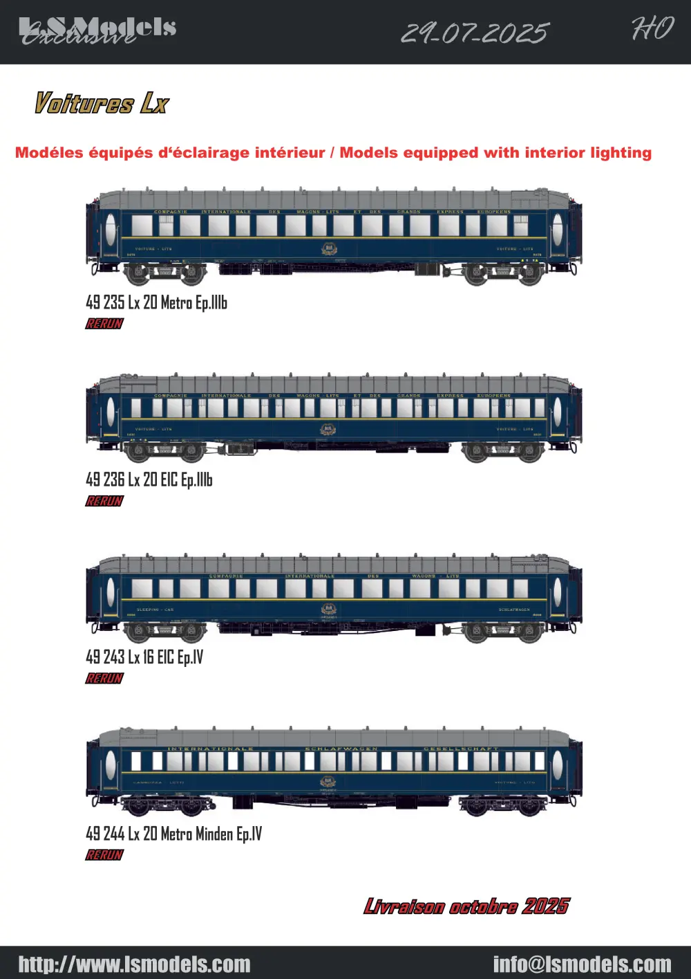 LS Models - CIWL Voitures Lx / SNCF voitures USI longues, bogies Y16