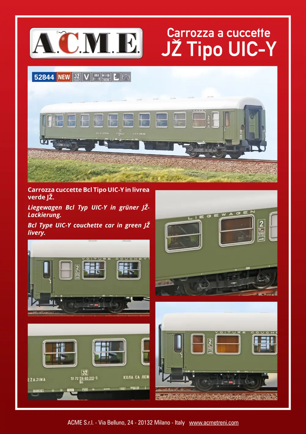 ACME - Anonima Costruzioni Modellistiche Esatte - Carrozza a cuccette JZ Tipo UIC-Y (ref. 52844)