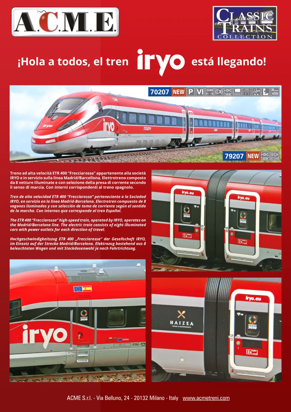 ACME - Anonima Costruzioni Modellistiche Esatte - ETR 400 “Frecciarossa IRYO” (ref. 70207 / 79207)