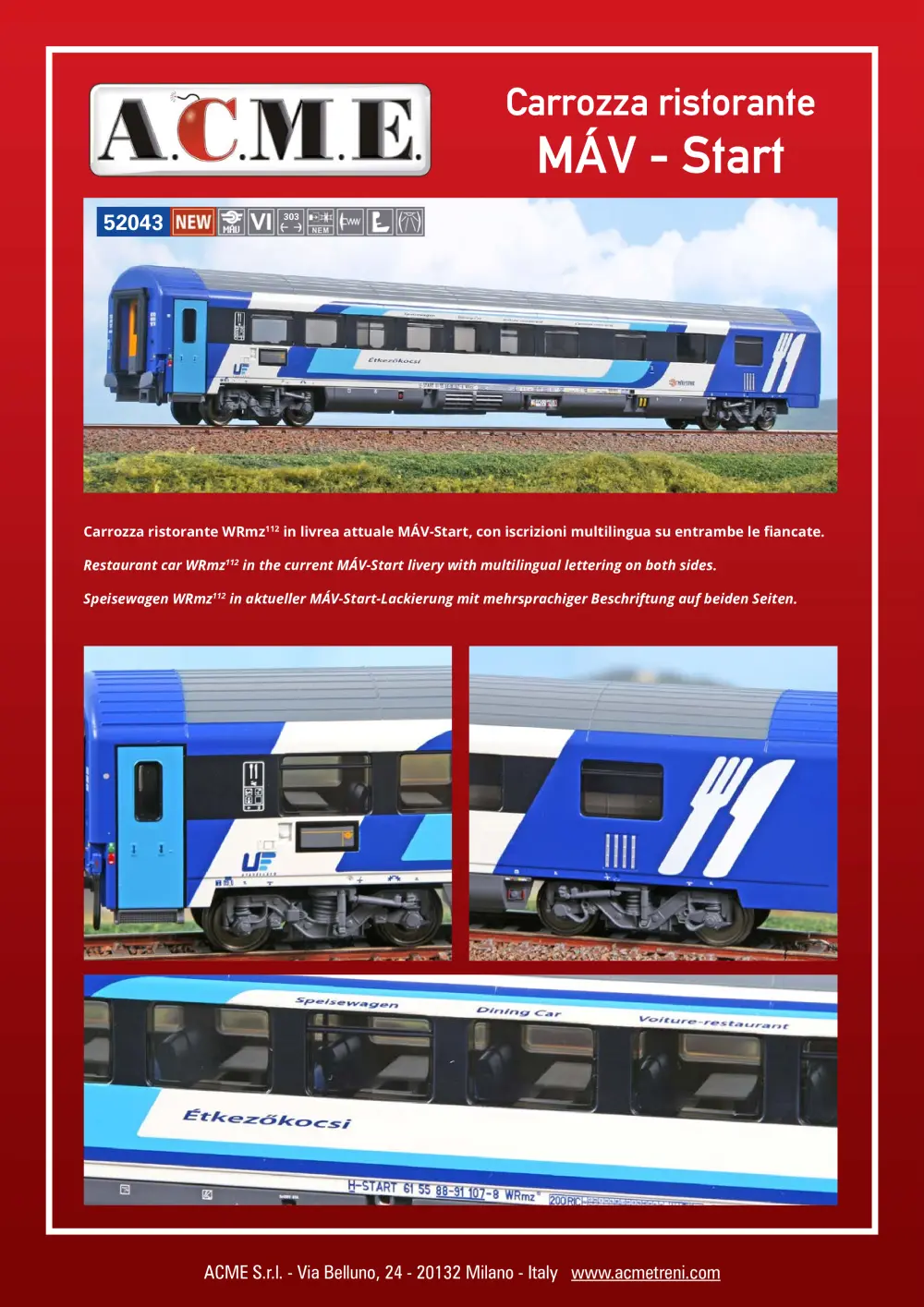 ACME - Anonima Costruzioni Modellistiche Esatte - Carrozza ristorante MÁV - Start (ref. 52043)