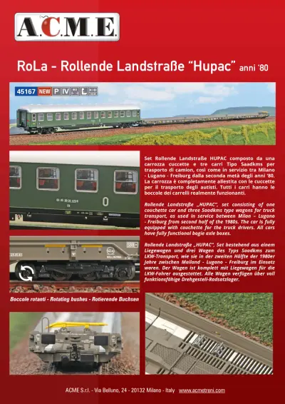 RoLa - Rollende Landstraße "Hupac" anni '80 (ref. 45167) - ACME - Anonima Costruzioni Modellistiche Esatte
