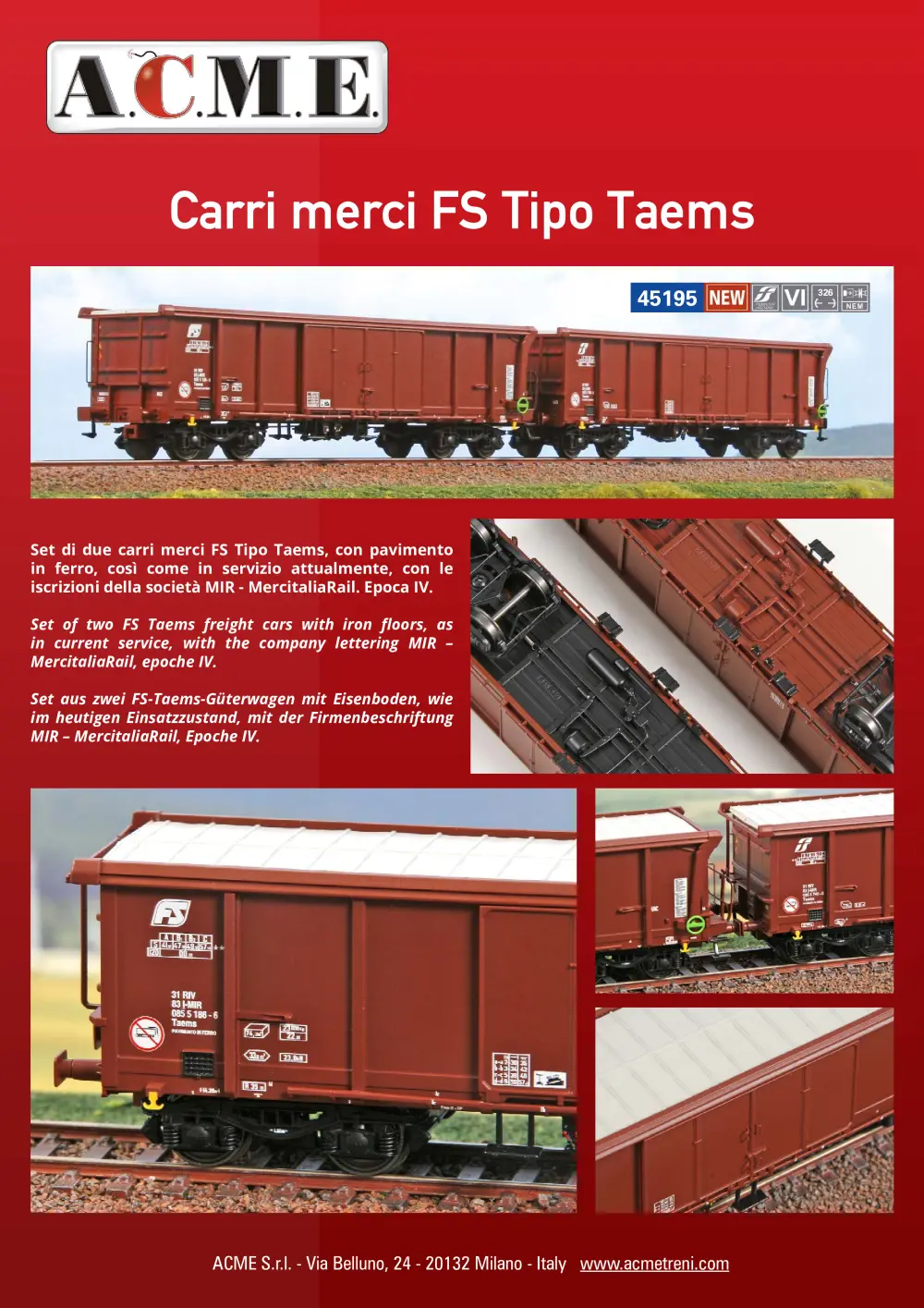ACME - Anonima Costruzioni Modellistiche Esatte - Carri merci FS Tipo Taems (ref. 45195)