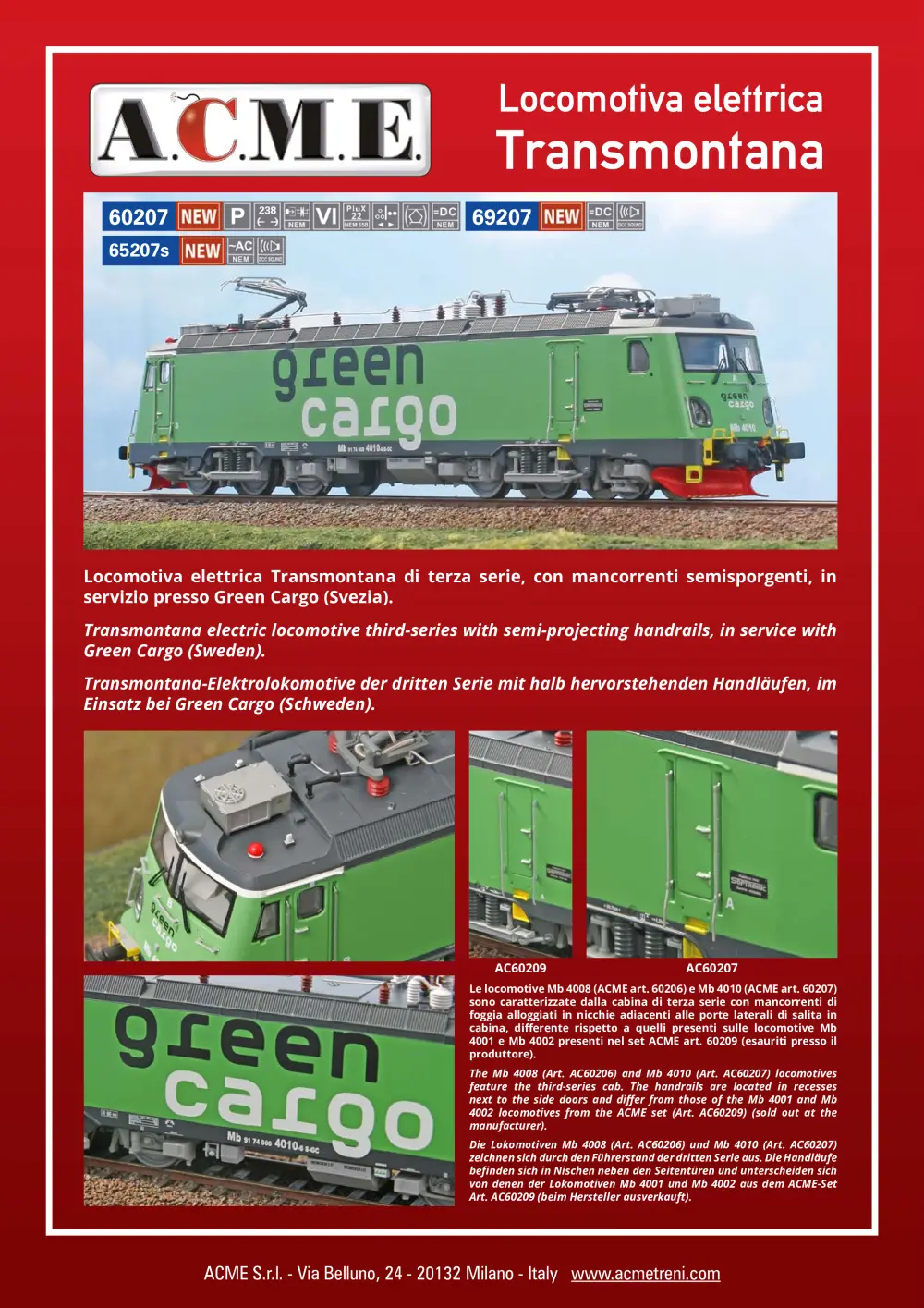 ACME - Anonima Costruzioni Modellistiche Esatte - Locomotiva elettrica Transmontana (ref. 60207 / 69207 / 65207s)