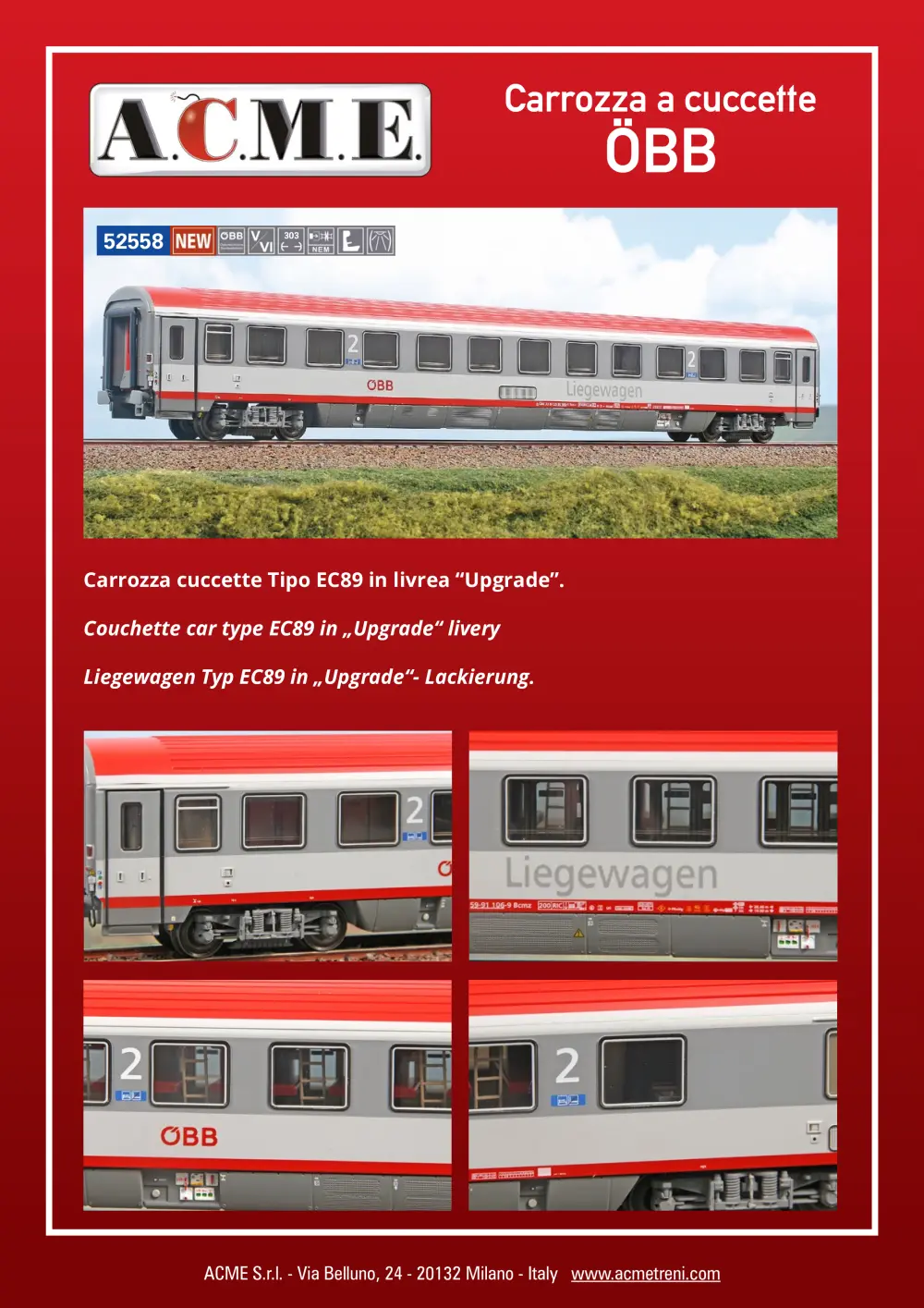 ACME - Anonima Costruzioni Modellistiche Esatte - ÖBB - Liegewagen Typ EC89 in "Upgrade"-Lackierung (ref. 52558)