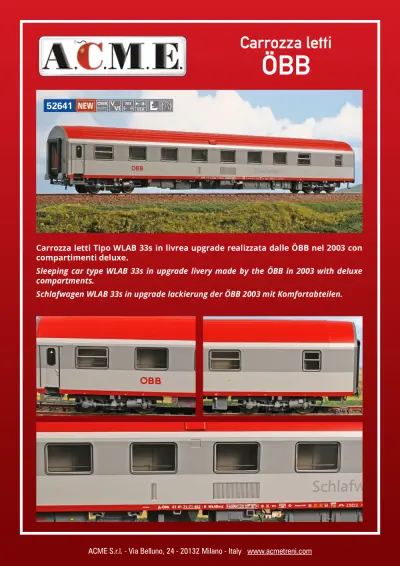 ÖBB - Schlafwagen WLAB 33s in "Upgrade"-Lackierung mit Komfortabteilen (ref. 52641) - ACME - Anonima Costruzioni Modellistiche Esatte