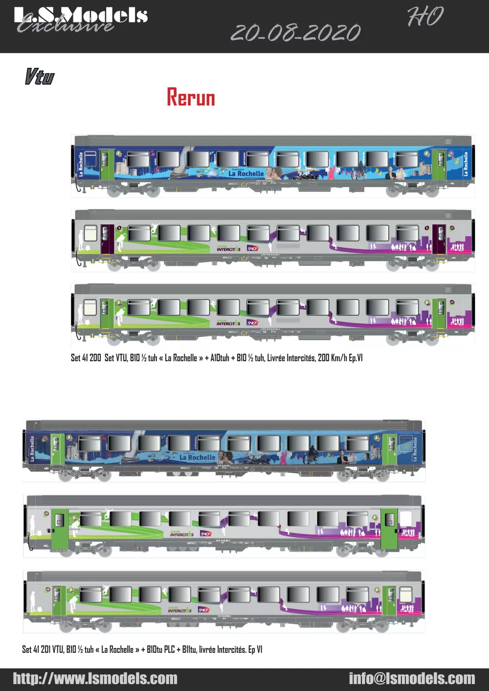 LS Models - SNCF - Vtu Corail passenger coaches in "La Rochelle" / Intercity livery (rerun)