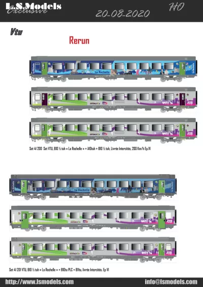 SNCF - Vtu Corail passenger coaches in "La Rochelle" / Intercity livery (rerun) - LS Models