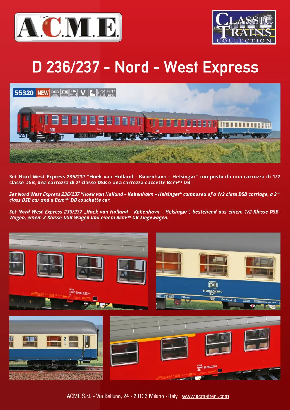 ACME - Anonima Costruzioni Modellistiche Esatte - DB & DSB - D 236/237 "Nord-West-Expreß" set (ref. 55320)
