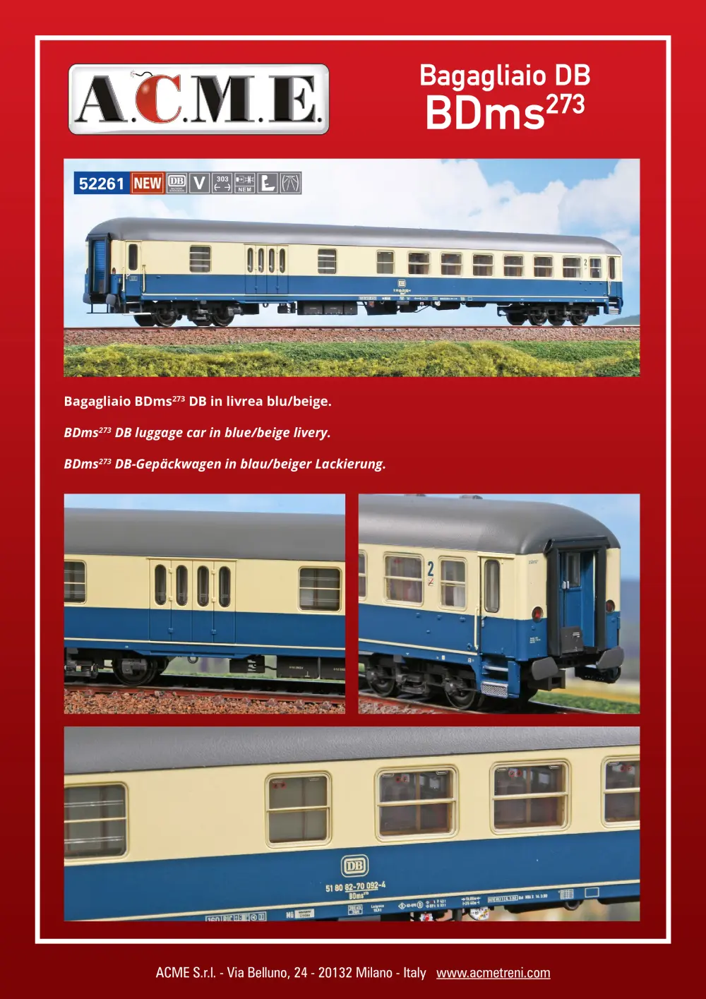 ACME - Anonima Costruzioni Modellistiche Esatte - DB - BDms273-Gepäckwagen in blau/beiger Lackierung (ref. 52261)