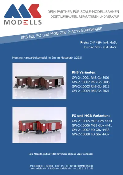 RhB, MGB und FO Gb/Gbv Wagen - MK-Modells