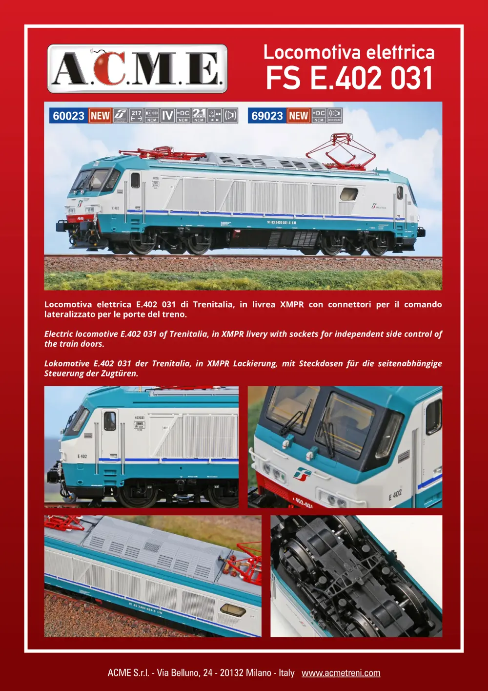 ACME - Anonima Costruzioni Modellistiche Esatte - Locomotiva elettrica FS E.402 031 (ref. 60023 / 69023)
