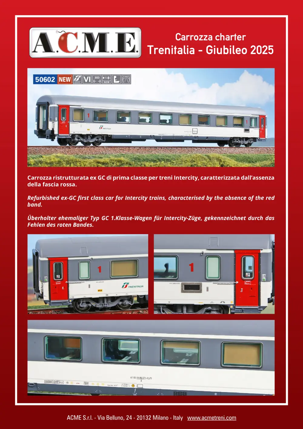 ACME - Anonima Costruzioni Modellistiche Esatte - Carrozza charter Trenitalia - Giubileo 2025 (ref. 50602)