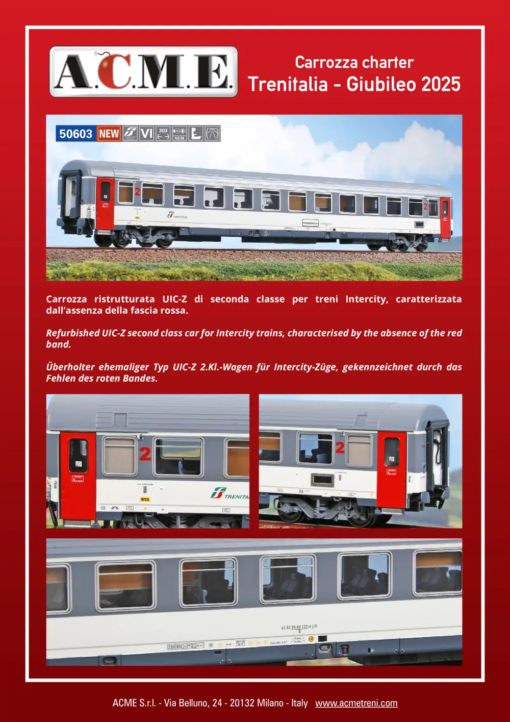 ACME - Anonima Costruzioni Modellistiche Esatte - Carrozza charter Trenitalia - Giubileo 2025 (ref. 50603)