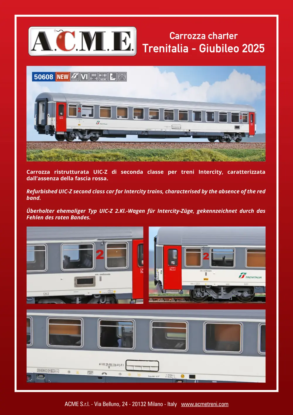 ACME - Anonima Costruzioni Modellistiche Esatte - Carrozza charter Trenitalia - Giubileo 2025 (ref. 50608)