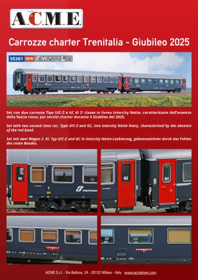 Carrozze charter Trenitalia - Giubileo 2025 (ref. 55361) - ACME - Anonima Costruzioni Modellistiche Esatte