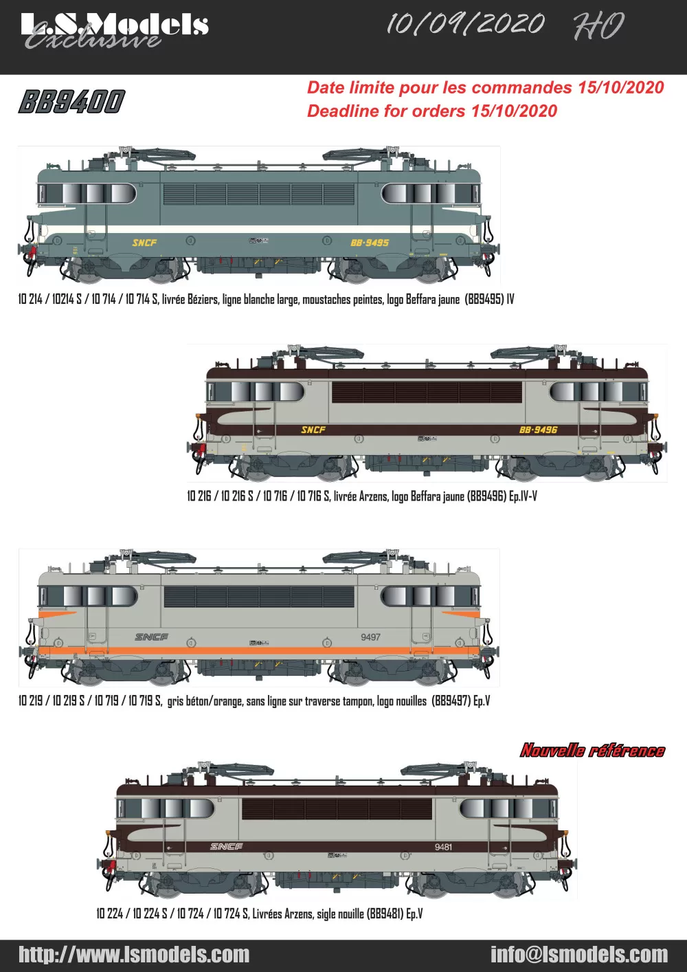 LS Models - SNCF - BB9400 electric locomotives (new references)