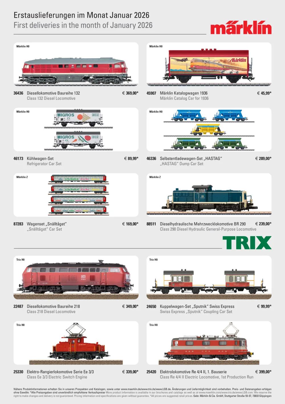 Märklin / LGB / Trix - Erstauslieferungen im Monat Januar 2026 / First deliveries in the month of January 2026
