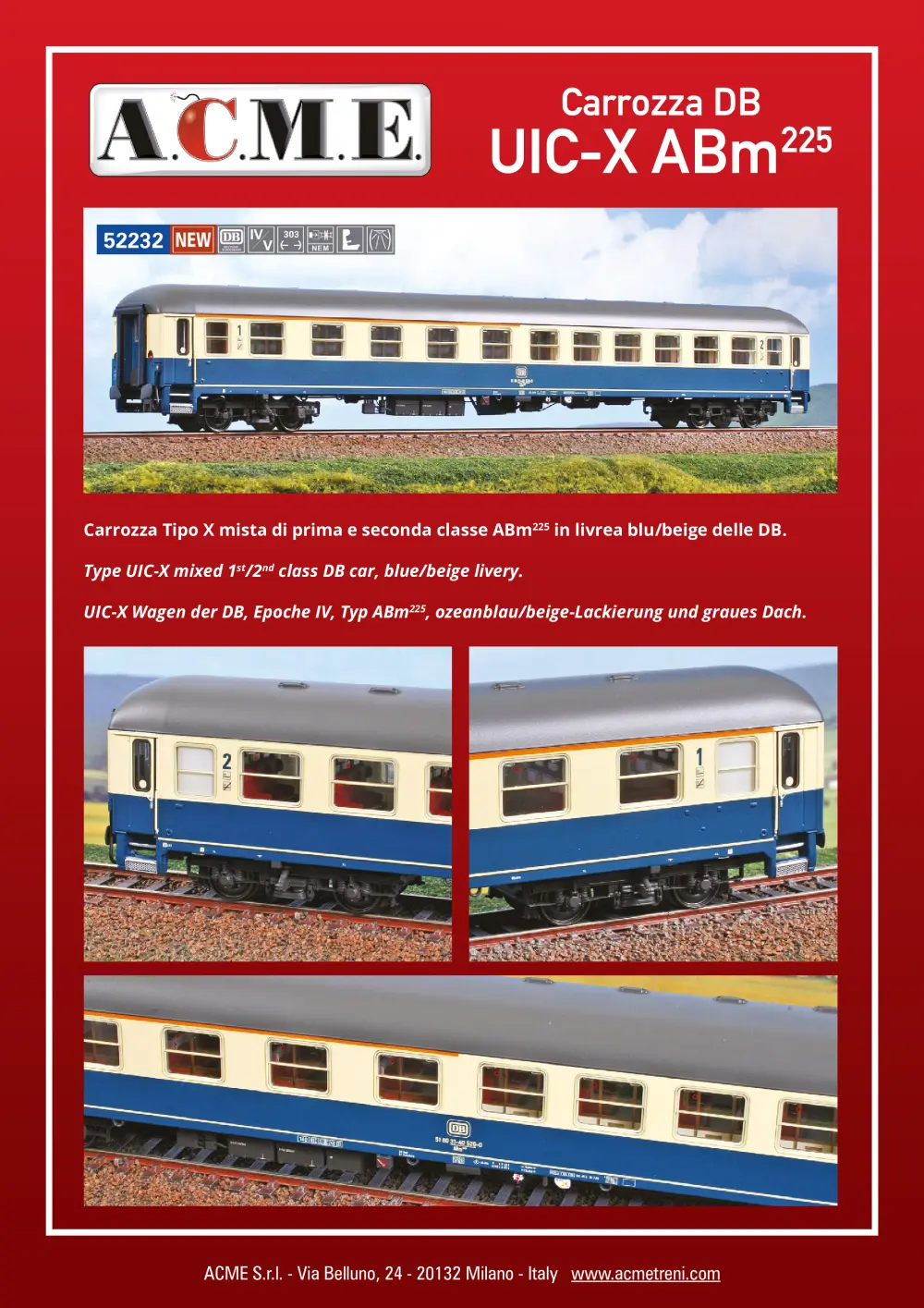 ACME - Anonima Costruzioni Modellistiche Esatte - Carrozza DB UIC-X ABm225 (ref. 52232)