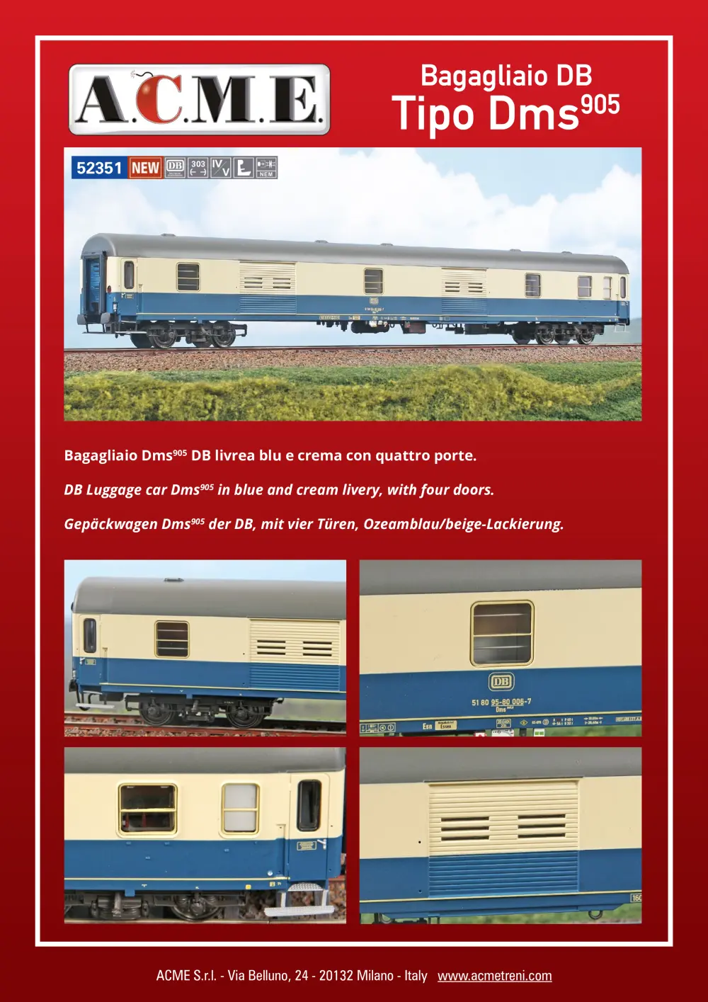 ACME - Anonima Costruzioni Modellistiche Esatte - Bagagliaio DB Tipo Dms905 (ref. 52351)