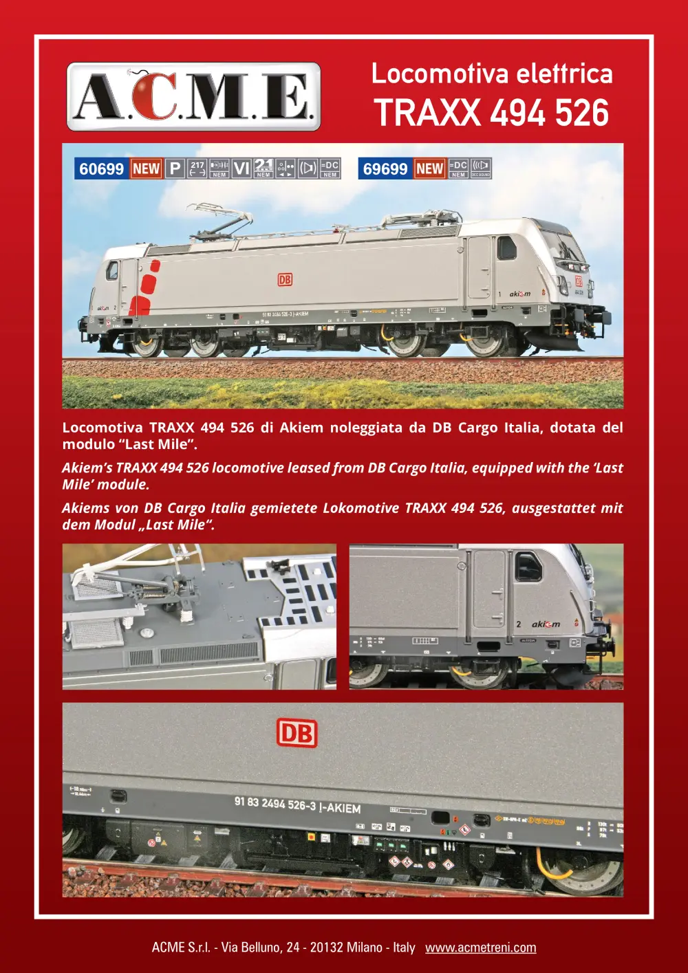 ACME - Anonima Costruzioni Modellistiche Esatte - Locomotiva elettrica TRAXX 494 526 (ref. 60699 / 69699)