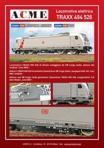 Locomotiva elettrica TRAXX 494 526 (ref. 60699 / 69699) - ACME - Anonima Costruzioni Modellistiche Esatte