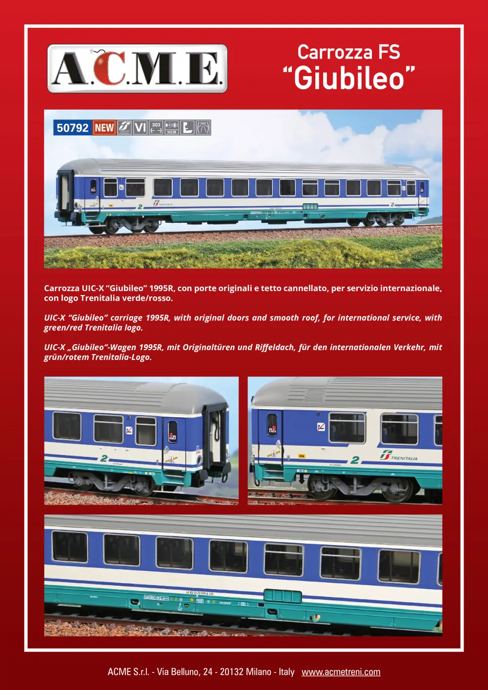 ACME - Anonima Costruzioni Modellistiche Esatte - Carrozza FS "Giubileo" (ref. 50792)