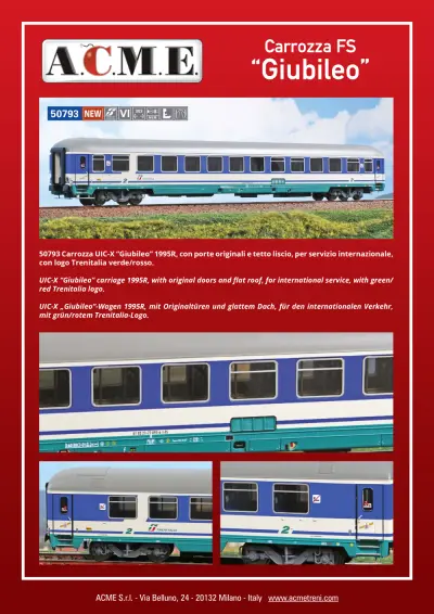 Carrozza FS "Giubileo" (ref. 50793) - ACME - Anonima Costruzioni Modellistiche Esatte