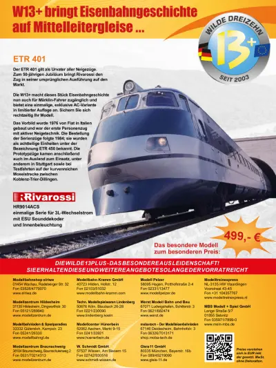 ETR 401 - Einmalige Serie für 3L-Wechselstrom mit ESU Sounddekoder und Innenbeleuchtung (ref. HR9014ACS) - Rivarossi / W13PLUS-HÄNDLERVEREINIGUNG