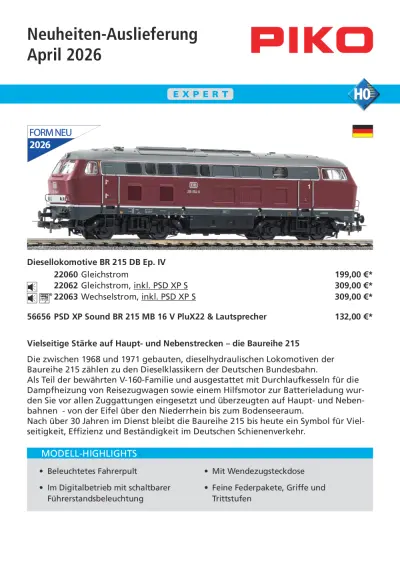 Neuheiten-Auslieferung April 2026 - PIKO